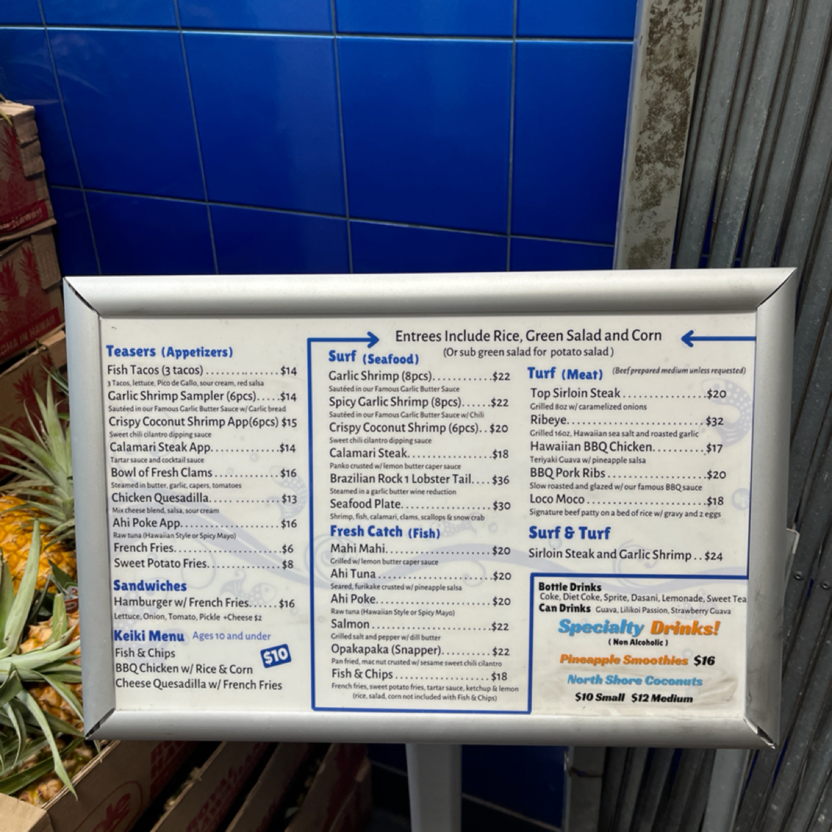Menu image of Blue Water Shrimp &amp; Seafood Hilton Hawaiian Village: 菜單 shot by Yo