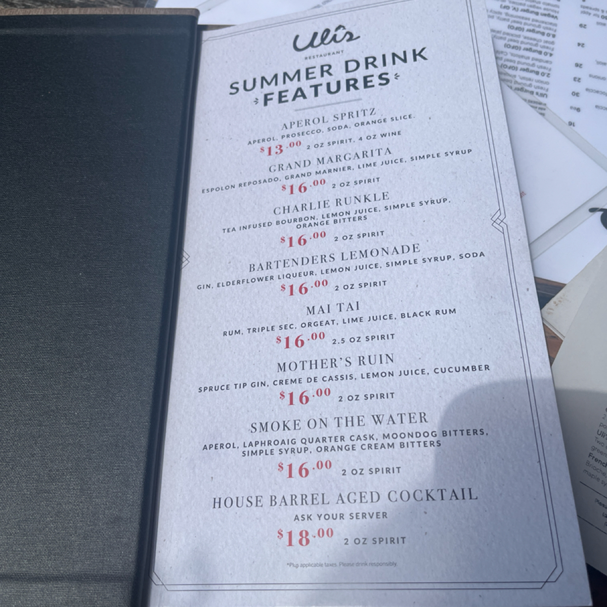 Menu image of Uli&#39;s Restaurant:  shot by Dean