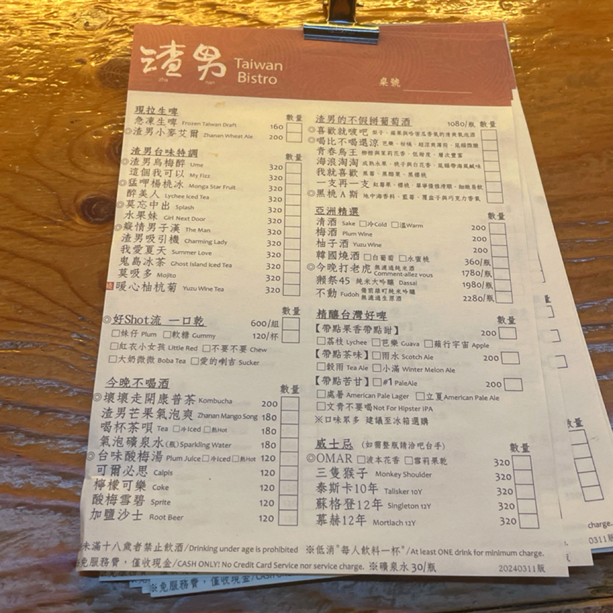 Menu image of 渣男 Taiwan Bistro  信義一渣:  shot by HIH J