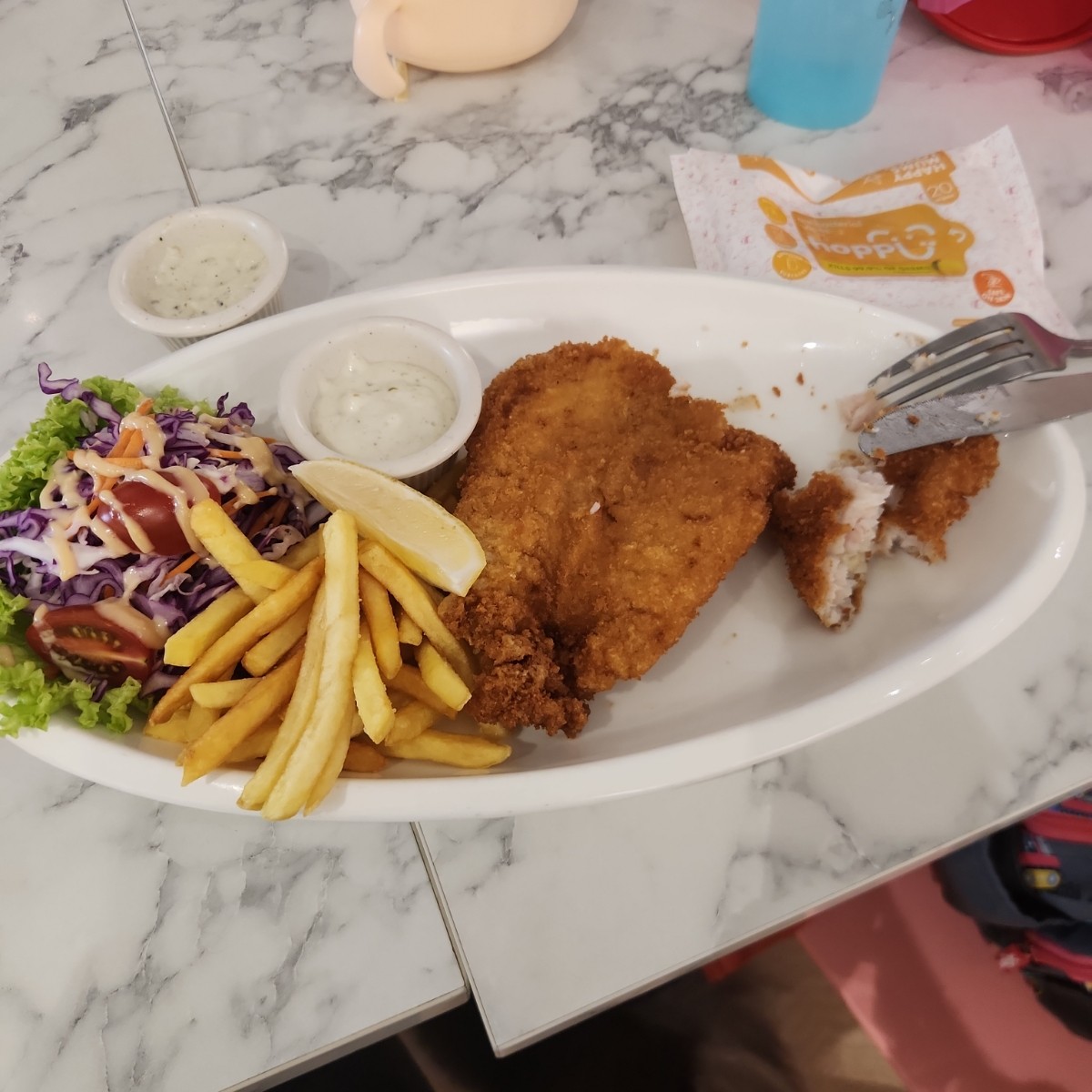 Meal image of Clawset Pet Cafe: Fish and chips - cut open as the first one wasnt c shot by blacktaiko