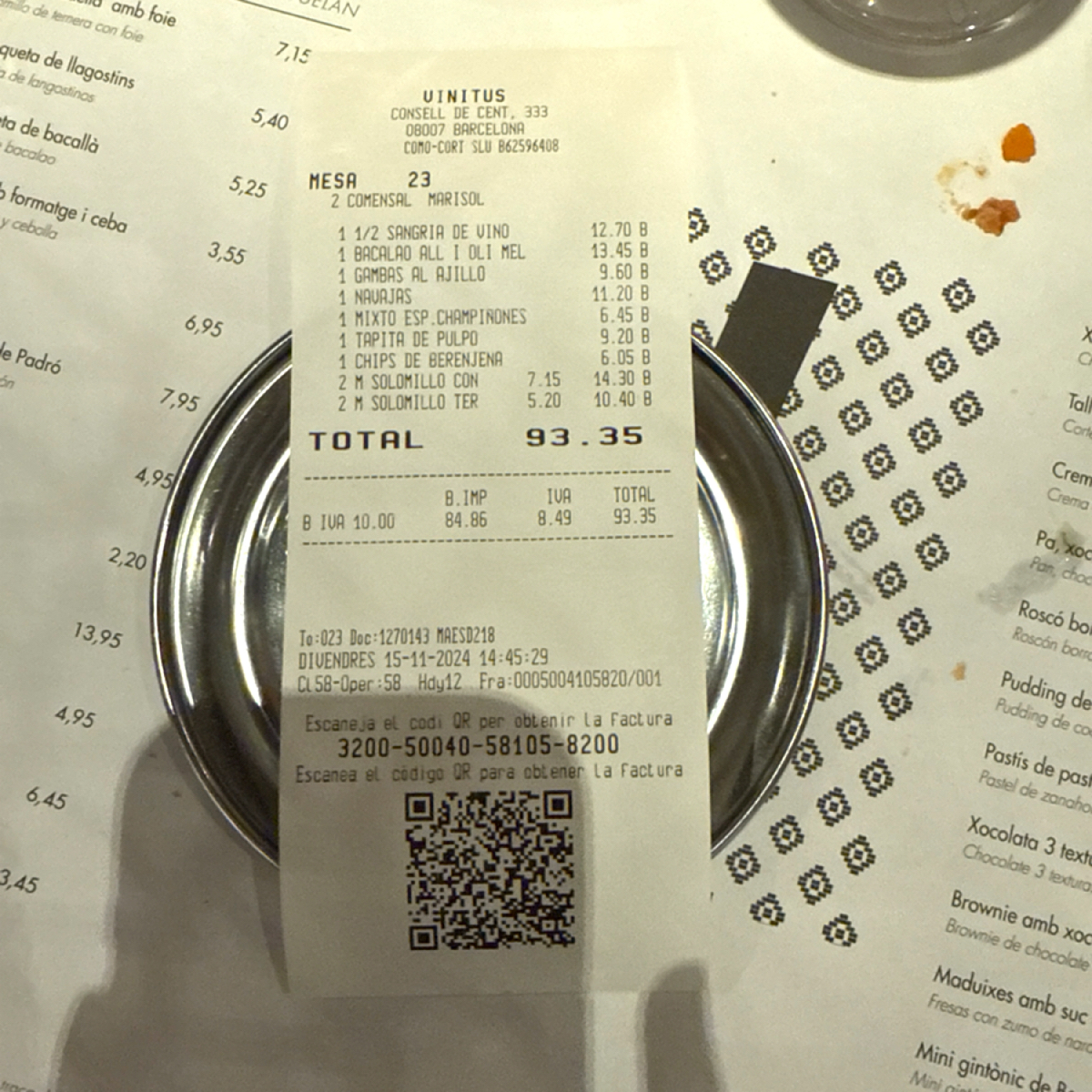 Menu image of Vinitus: 帳單 shot by 每個人都在找他的貓