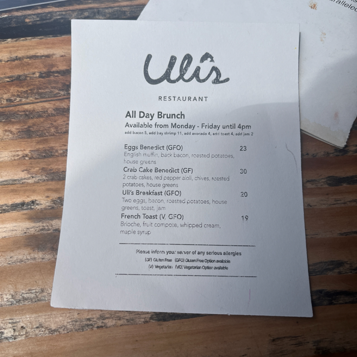 Menu image of Uli&#39;s Restaurant:  shot by Dean