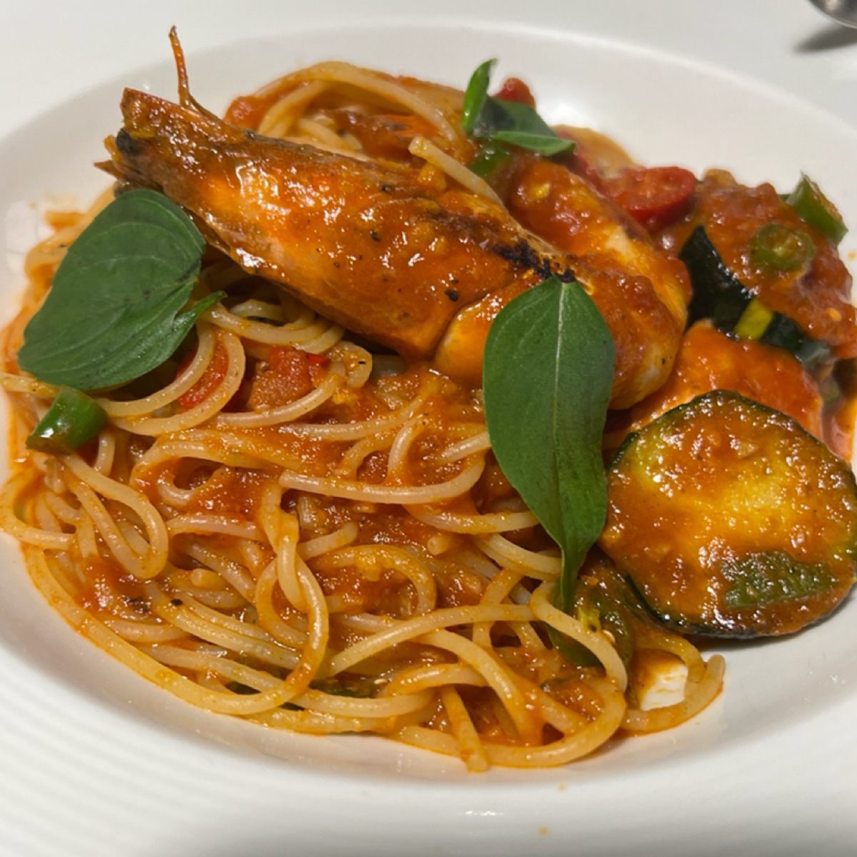 Menu image of BELLINI Pasta Pasta 南港潤泰店: 香辣完熟番茄鮮蝦麵 shot by 龍龖龘