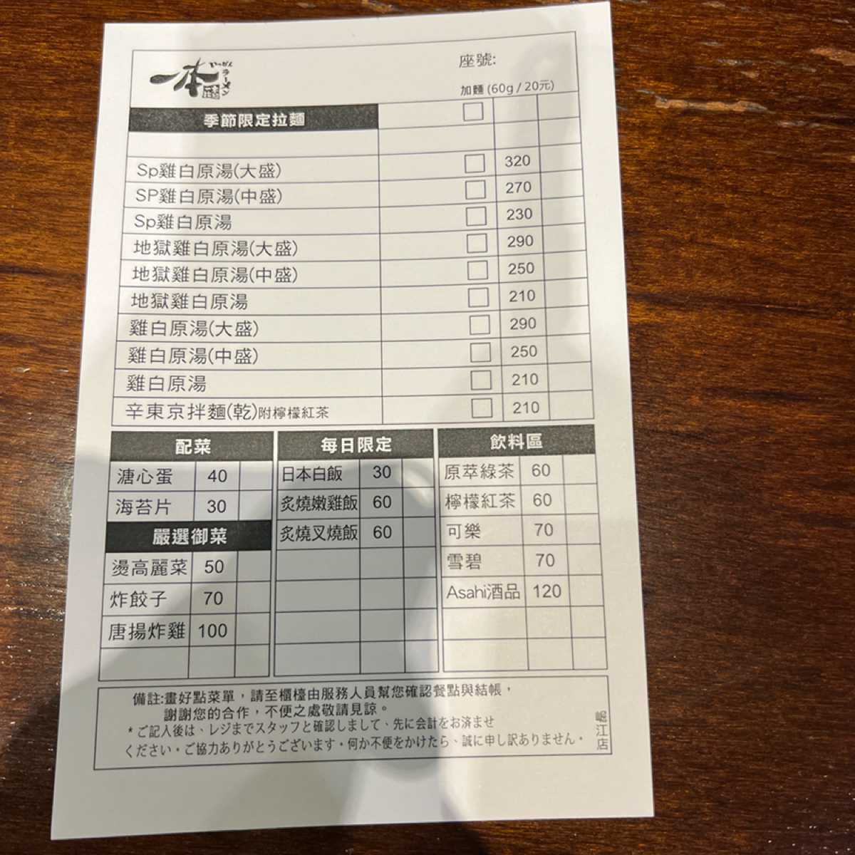 Menu image of 一本拉麵 本店:  shot by 蕉蕉