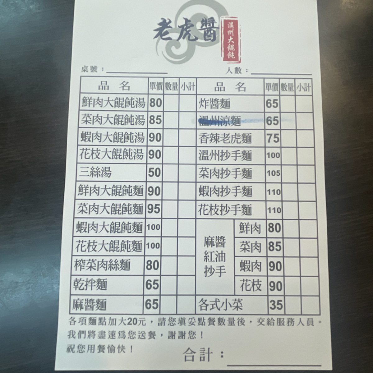 老虎醬溫州大餛飩 のメニューの写真：菜單 by乃子過日子 