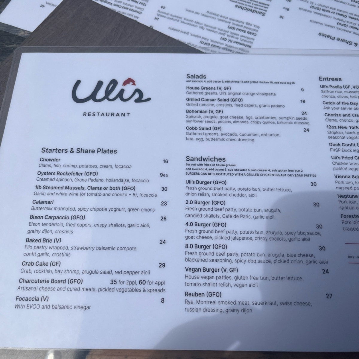 Menu image of Uli&#39;s Restaurant:  shot by Dean